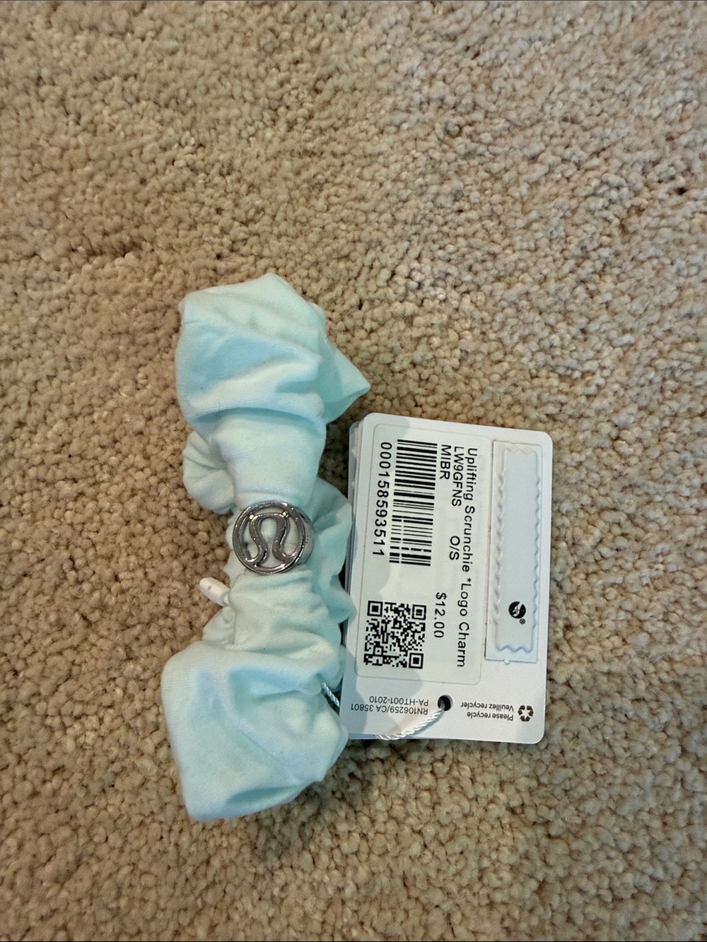 Lululemon uplifting scrunchie logo charm mint breeze